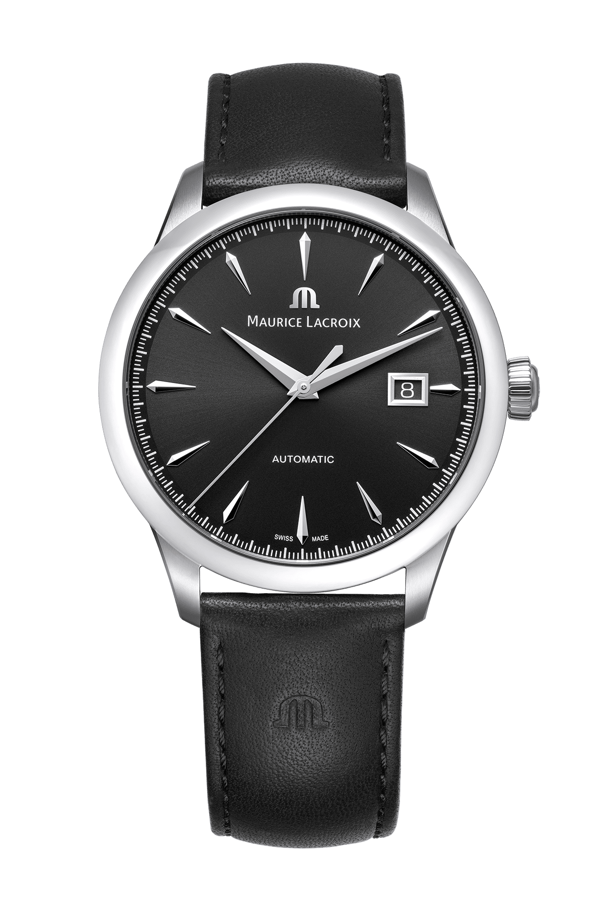 1975 Vintage Automatic Armbanduhr Maurice Lacroix 40mm Schwarzes Lederarmband