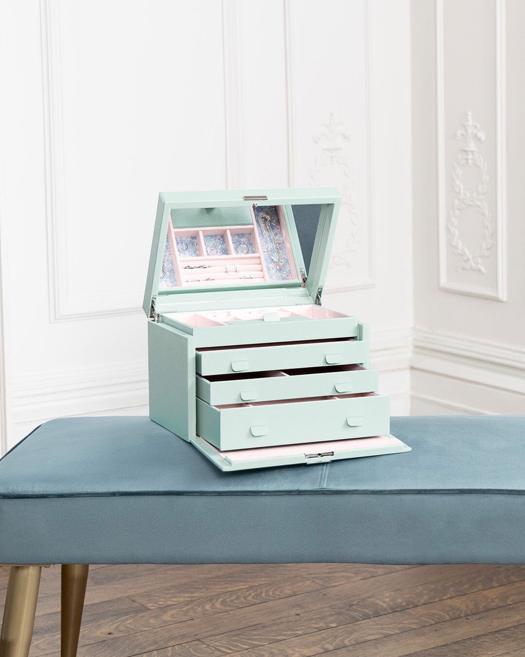 WOLF X LIBERTY Julia Interior Print Große Schmuckbox – Sage Green WOLF1834