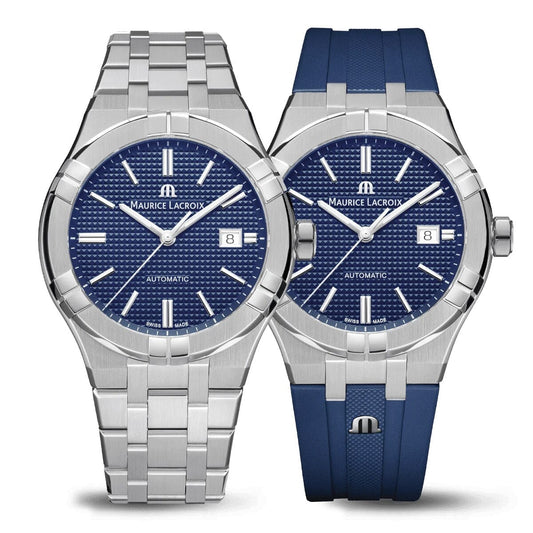 AIKON AUTOMATIC DATE 42MM Edelstahlarmband + Kautschukband Armbanduhr Maurice Lacroix
