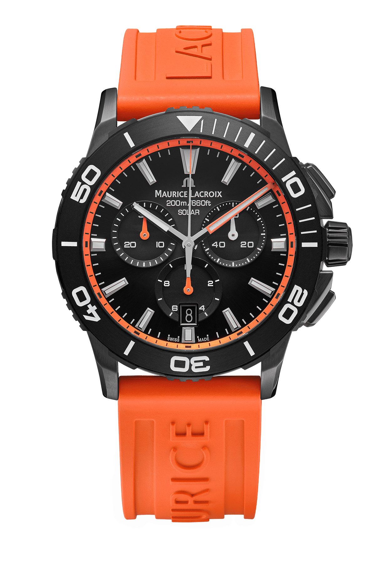 Maurice Lacroix Pontos S Solar Chronograph – Oranges Fluoreszenz‑Kautschukarmband Herrenuhr Maurice Lacroix