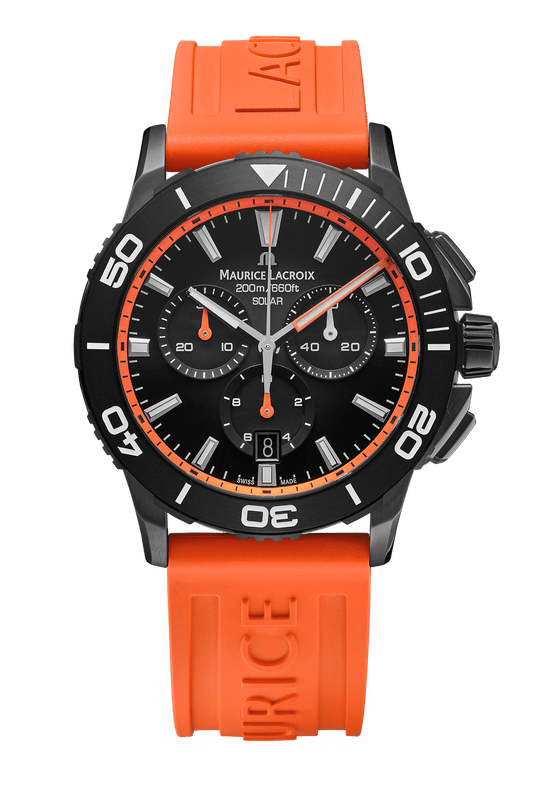 Maurice Lacroix Pontos S Solar Chronograph – Oranges Fluoreszenz‑Kautschukarmband Herrenuhr Maurice Lacroix