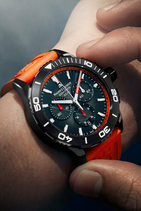 Maurice Lacroix Pontos S Solar Chronograph – Oranges Fluoreszenz‑Kautschukarmband Herrenuhr Maurice Lacroix