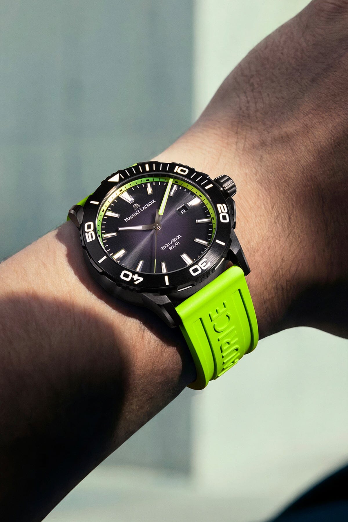 Maurice Lacroix Pontos S Solar Date – Grünes Fluoreszenz‑Kautschukarmband Herrenuhr Maurice Lacroix